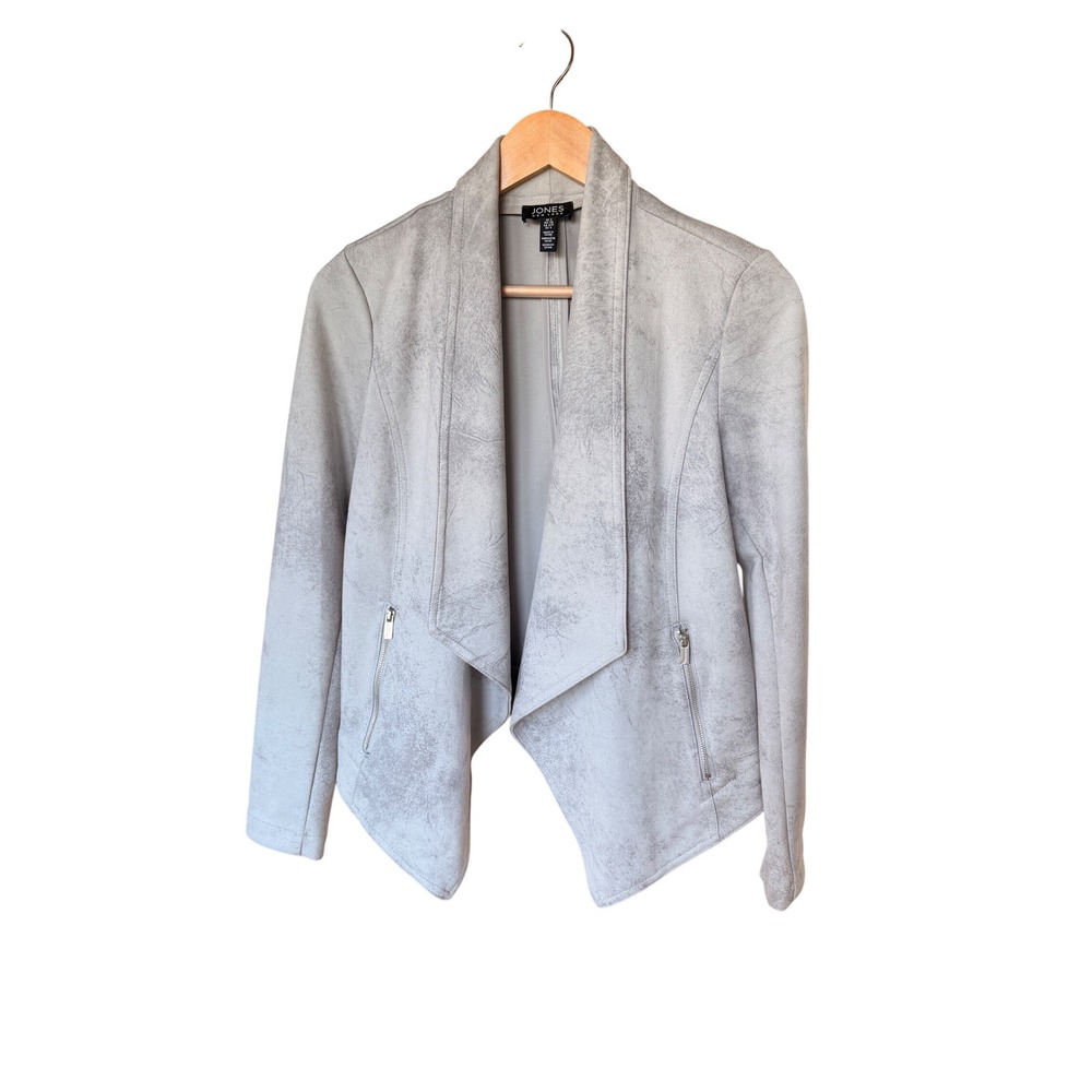 Jones New York Womens Gray Drape Front Faux Suede Jacket Size‎ S